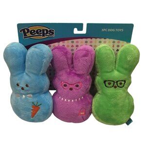 Peeps Set of 3 Dog Toys Blue Purple Green Peep Bunnies